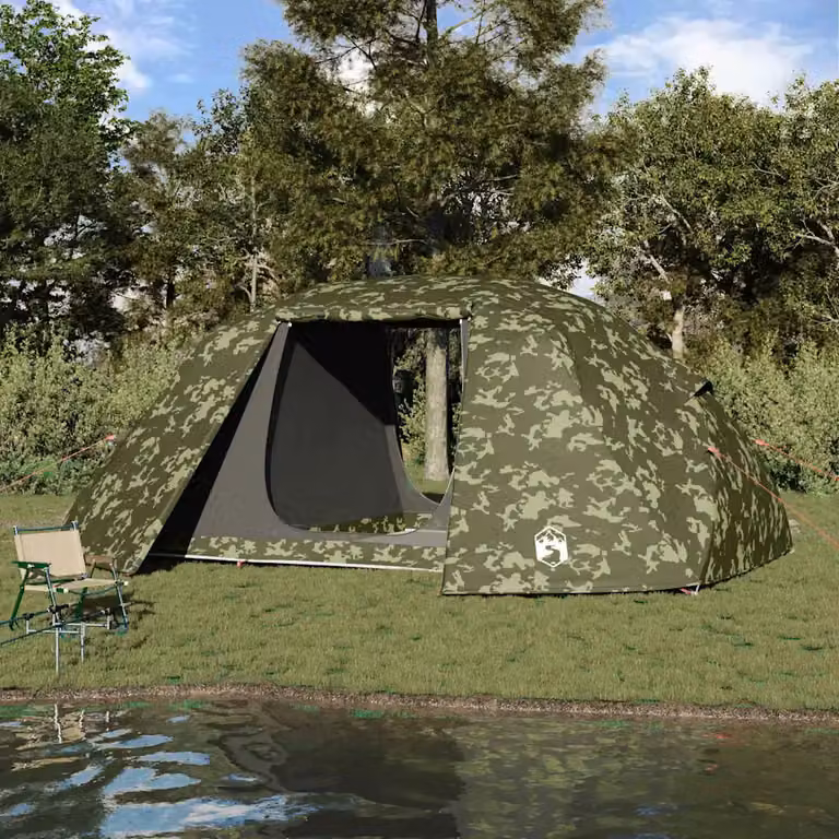 Tenda da pesca vidaXL in poliestere e fibra di vetro, verde multicolore, H: 187 cm, L: 514 cm, P: 465 cm