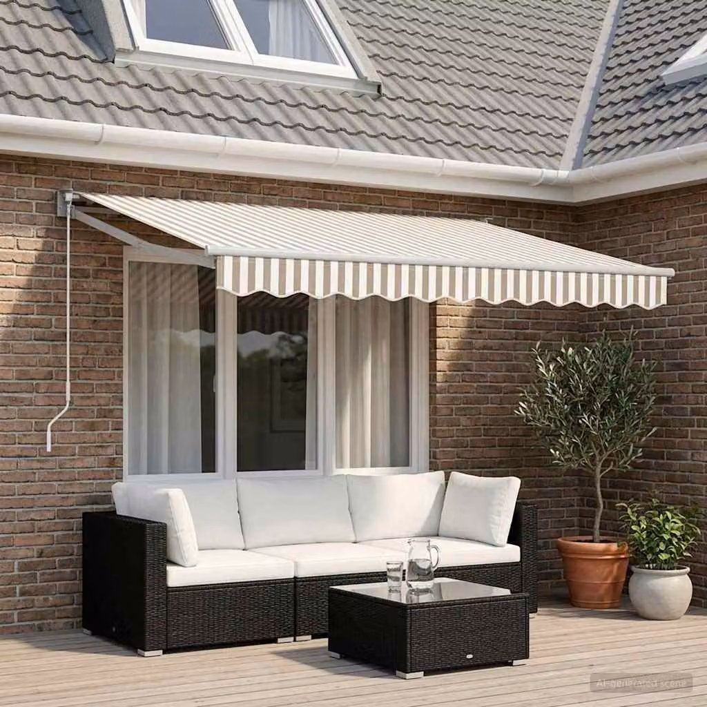 Tenda retrattile vidaXL con bracci pieghevoli in alluminio e tessuto in poliestere, Grigio chiaro e bianco, L 3,5 m x P 2,5 m