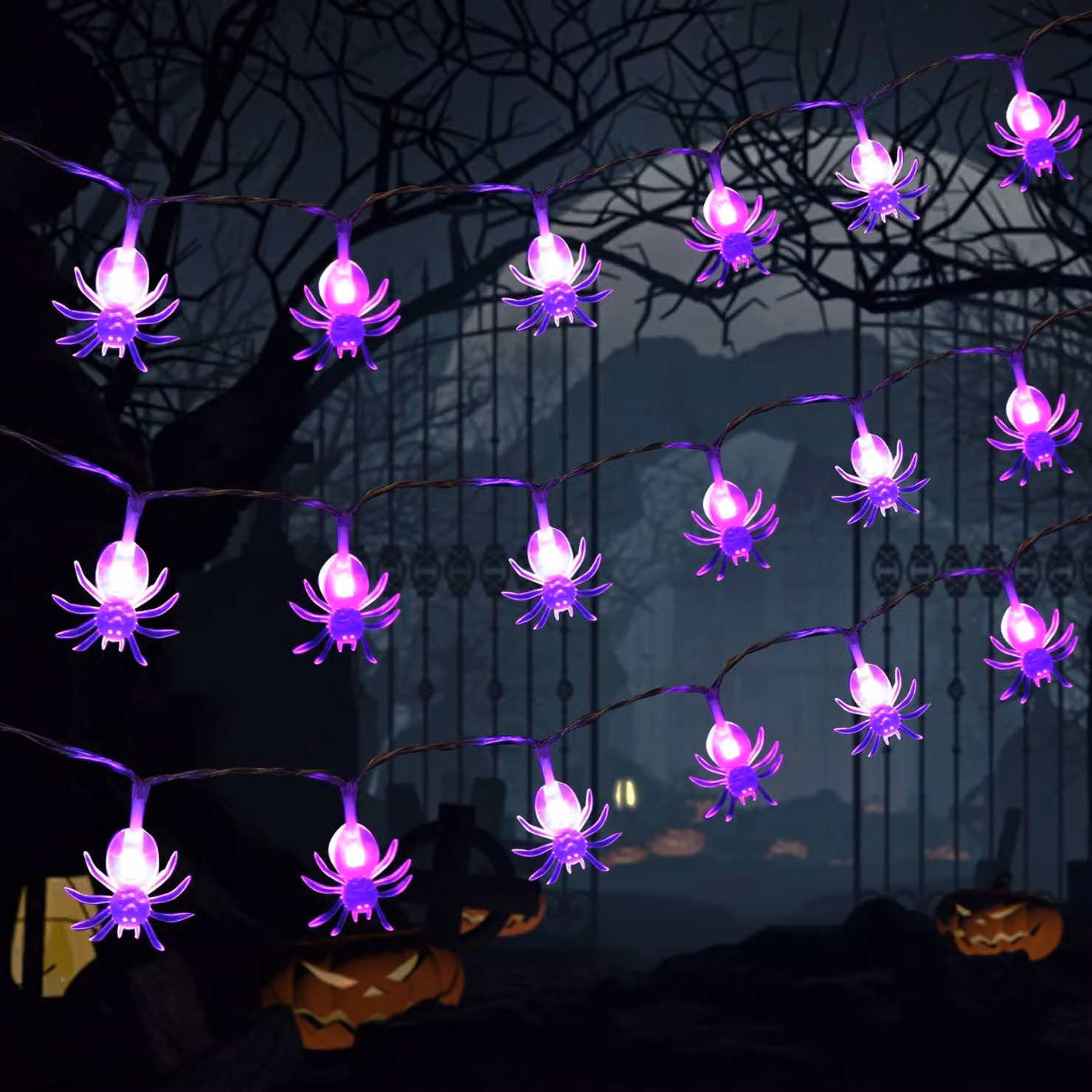 Catena luminosa con effetto scintillio, 20 LED, color viola, 2 modalità, alimentata a batteria