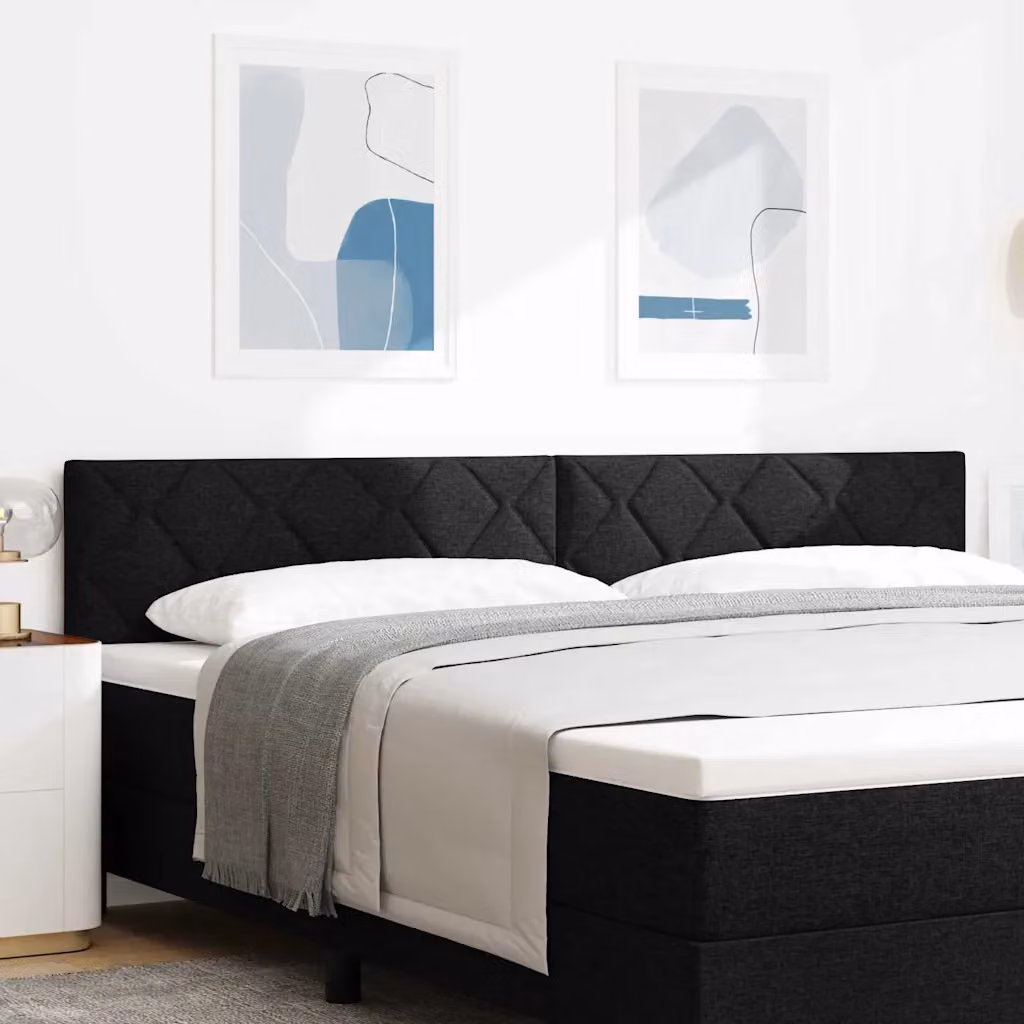 Testiera per letto moderna vidaXL in tessuto nero con struttura in legno di pino e pannello imbottito geometrico L: 200 cm, H: 88 cm, P: 11 cm