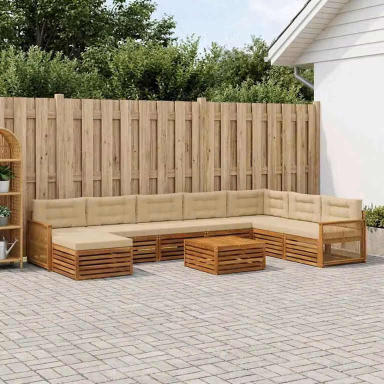 Set di divani da esterno vidaXL 9 pezzi in legno di acacia con cuscini, colore beige e marrone