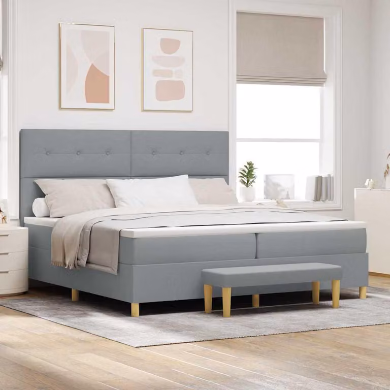 Maison Exclusive - Letto boxspring con testiera grigio chiaro 200 x 200 cm in tessuto