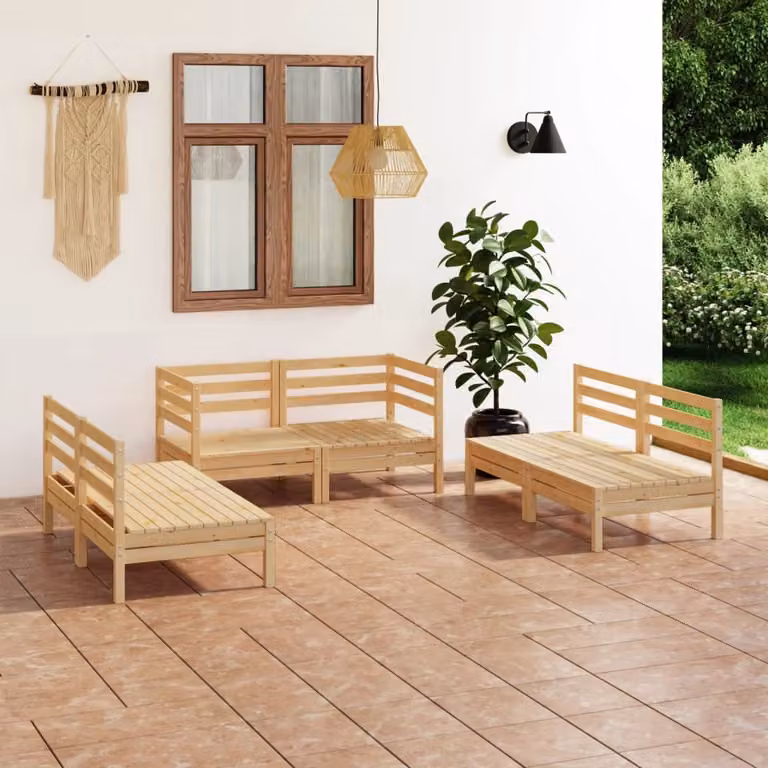 The Living Store Set da salotto da giardino in pino massiccio da 6 pezzi