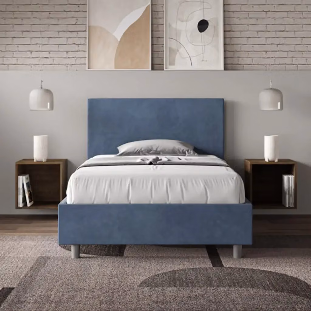 Letto una piazza e mezza con contenitore imbottito Adele Ityhome in microfibra blu L: 120 cm, P: 210 cm, H: 106 cm – 2