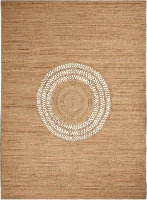 Tappeto Beliani in iuta intrecciata beige con motivo geometrico in stile boho per soggiorno e camera da letto L: 400 cm, P: 300 cm