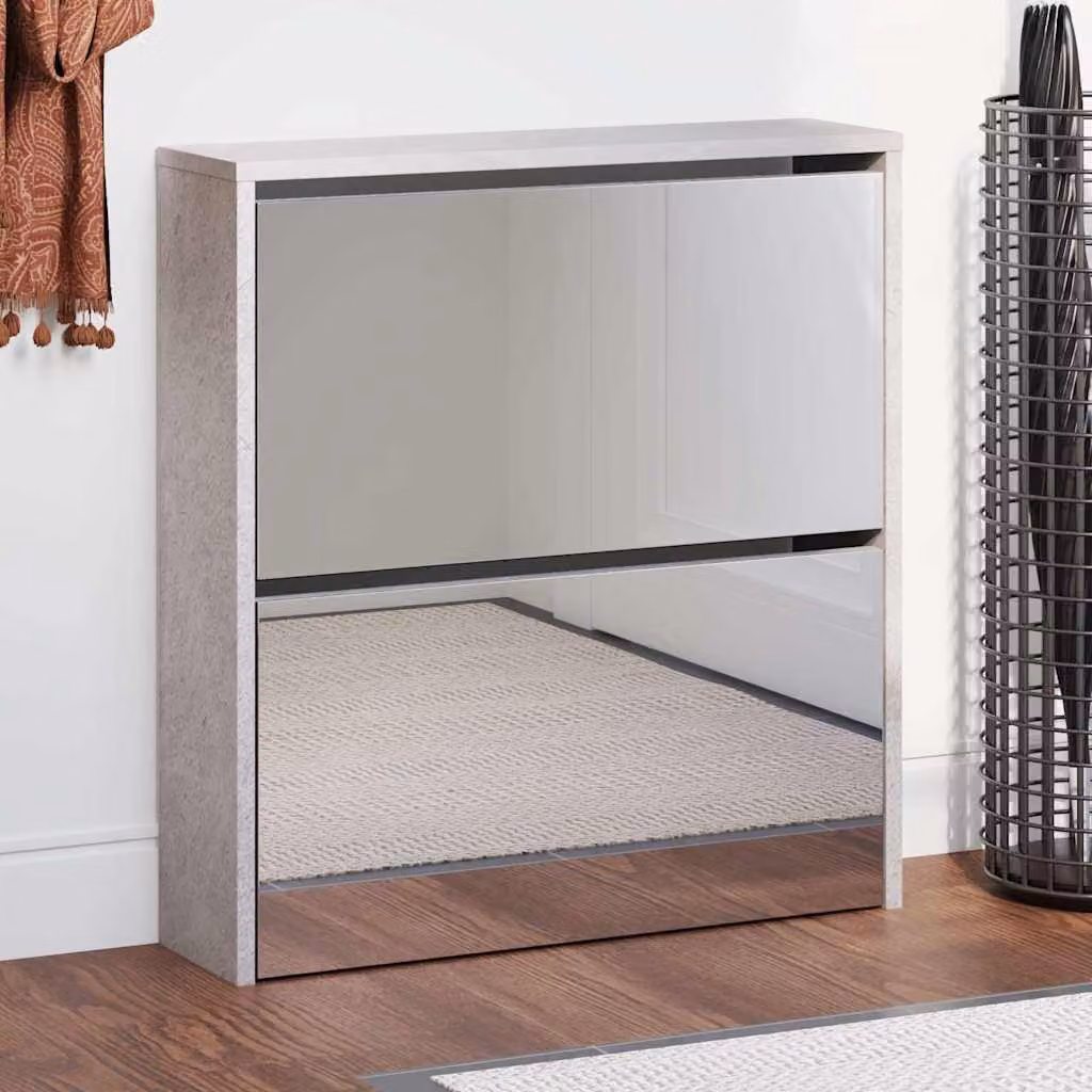 Scarpiera moderna vidaXL con specchio e scomparti basculanti, Grigio, L 63 x P 17 x H 67 cm