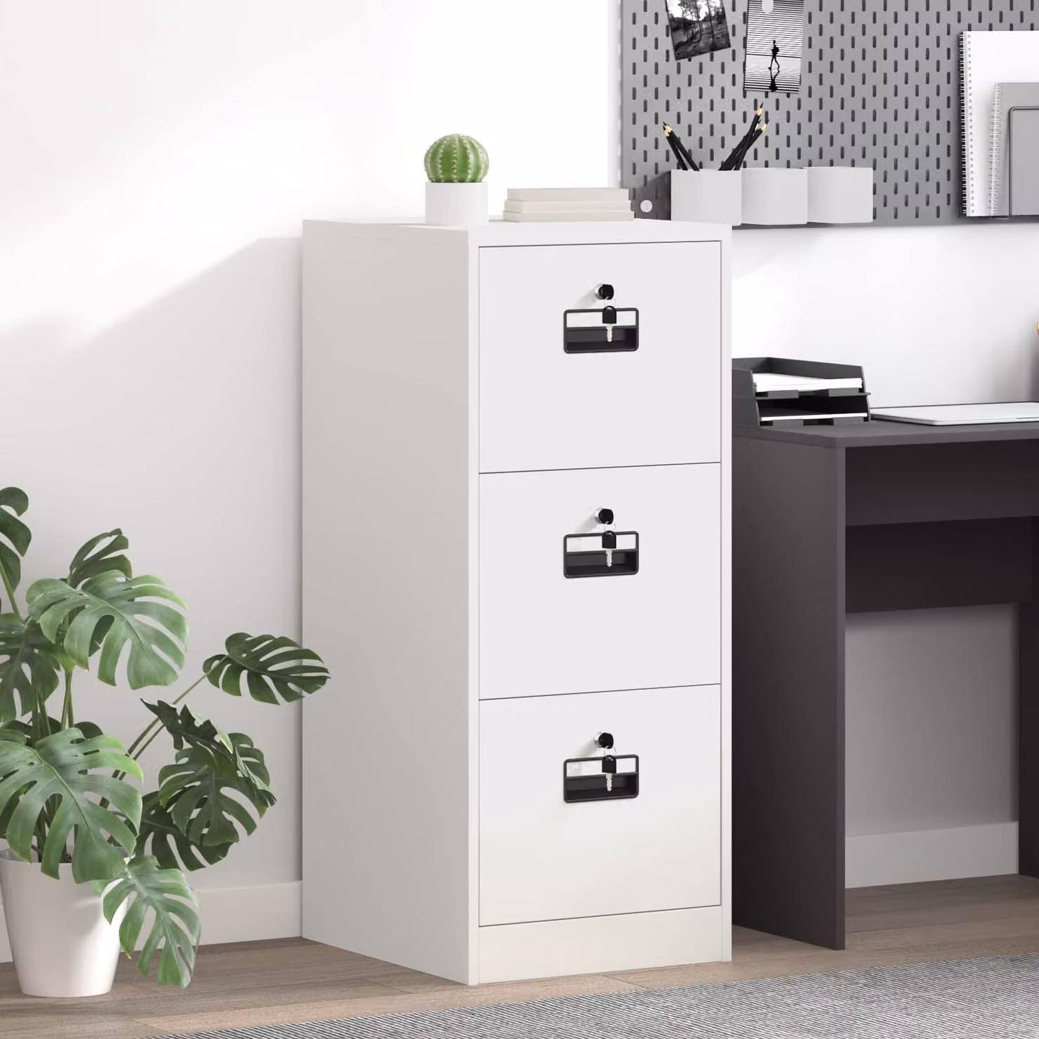 Armadio per file vidaXL in metallo bianco con cassetti e serratura L/P/H: 44 x 50 x 106.5 cm – 1