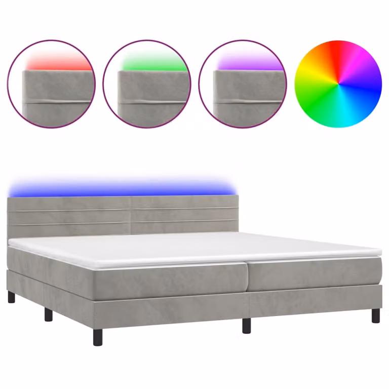 Letto a Molle con Materasso e LED Grigio Chiaro 200x200 cm Velluto