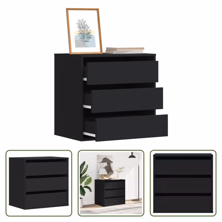 The Living Store Cassettiera nera 60x41x58 cm in materiale ligneo