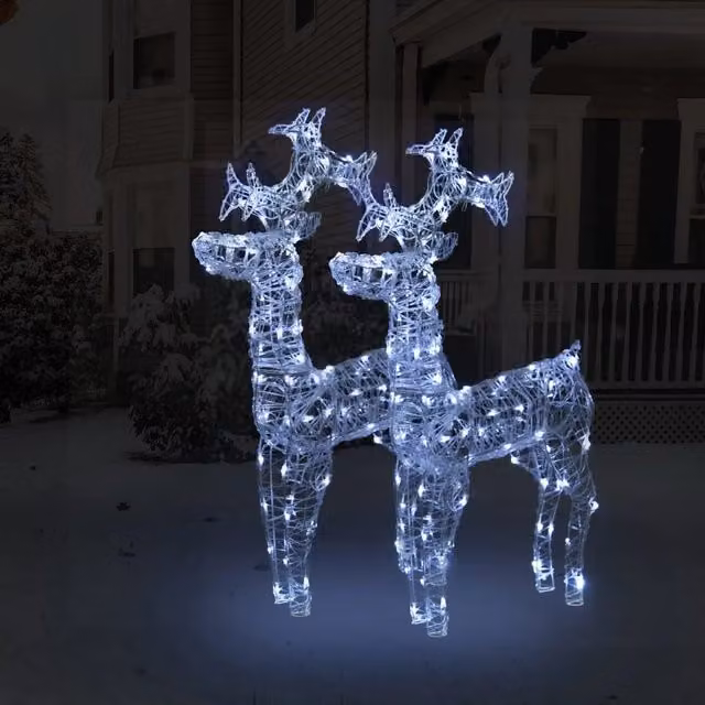 Set di 2 decorazioni natalizie a forma di renna vidaXL bianche con illuminazione LED USB per giardino e interno, L/P/H: 60 x 16 x 100 cm