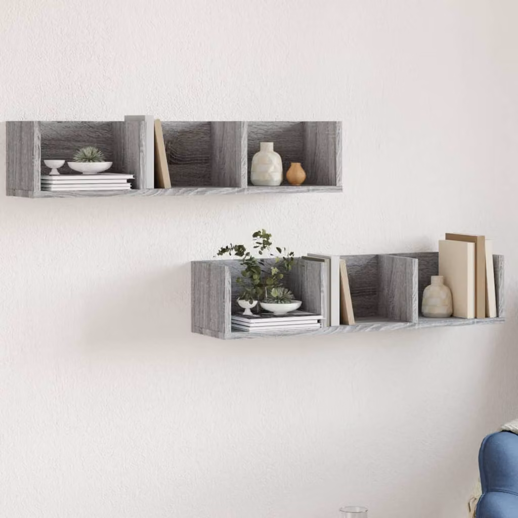 Set di 2 mobili da parete vidaXL in legno Grigio Sonoma, design moderno e montaggio a parete, L: 75 cm, P: 18 cm, H: 16,5 cm