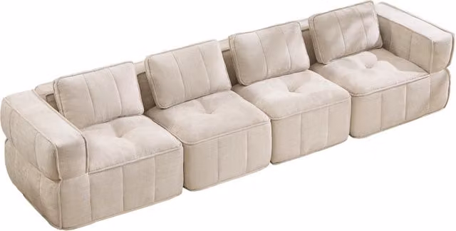 Canapé modulare a 4 posti senza struttura con schiuma 32D tessuto in poliestere beige ampia seduta 344 × 93 × 67 cm