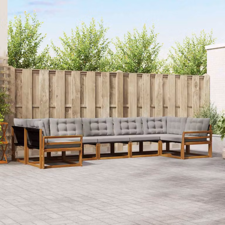Set di divani da esterno vidaXL 7 pz a forma di L in legno di acacia e textilene, colore beige e grigio