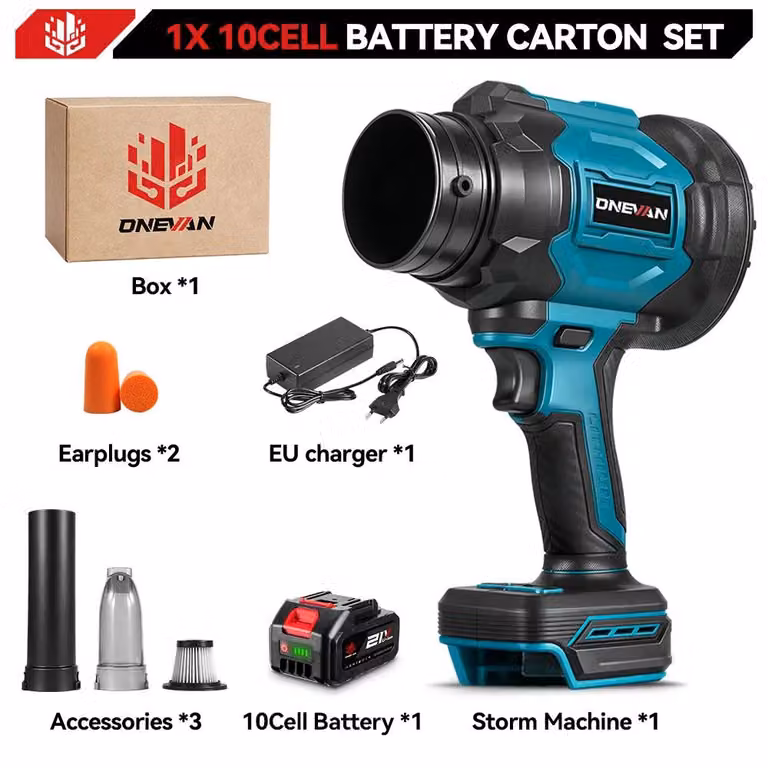 Soffiatore elettrico per foglie - Modello a batteria, con funzione di aspirazione - Motore brushless - 3500 W - 330.000 giri/min - Alta pressione - 1 set di batterie