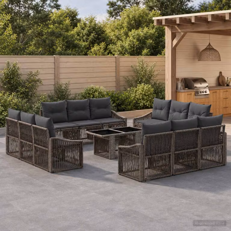 Set Divano da Giardino vidaXL 13 pz in Polyrattan Grigio e Antracite con Cuscini e Tavolino da Esterno