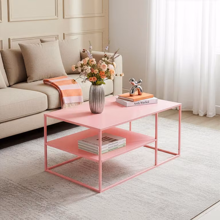 Tavolino 'Solund' in acciaio 90 x 60 x 45 cm rosa