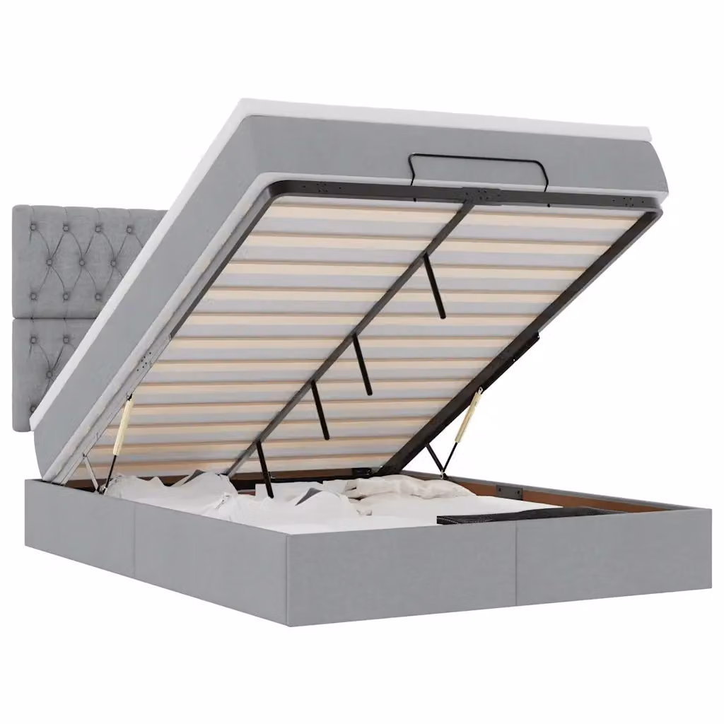 Letto con contenitore a sollevamento e materasso vidaXL in tessuto grigio e bianco L/P: 140 x 190 cm – 2