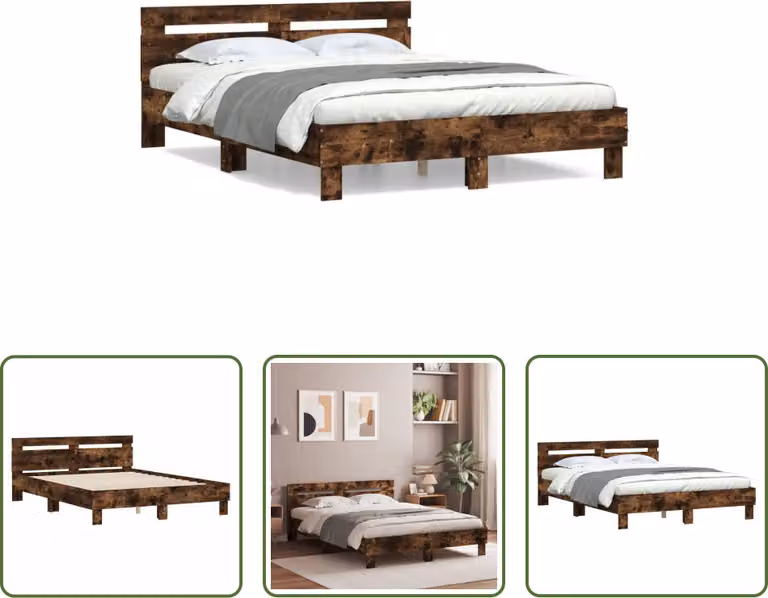 The Living Store Giroletto con testiera in rovere fumé 140x190 cm Materiale in legno