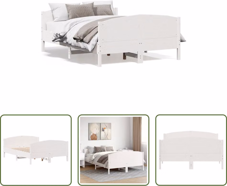 The Living Store Letto in legno massiccio con testiera bianca 135x190 cm pino