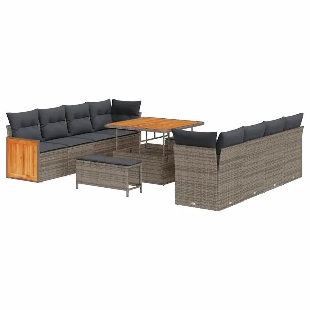 Set Divano da Giardino a L con Poltrona, Tavolino e Pouf vidaXL, Grigio, L/P/H: 231 x 224 x 85 cm – 2