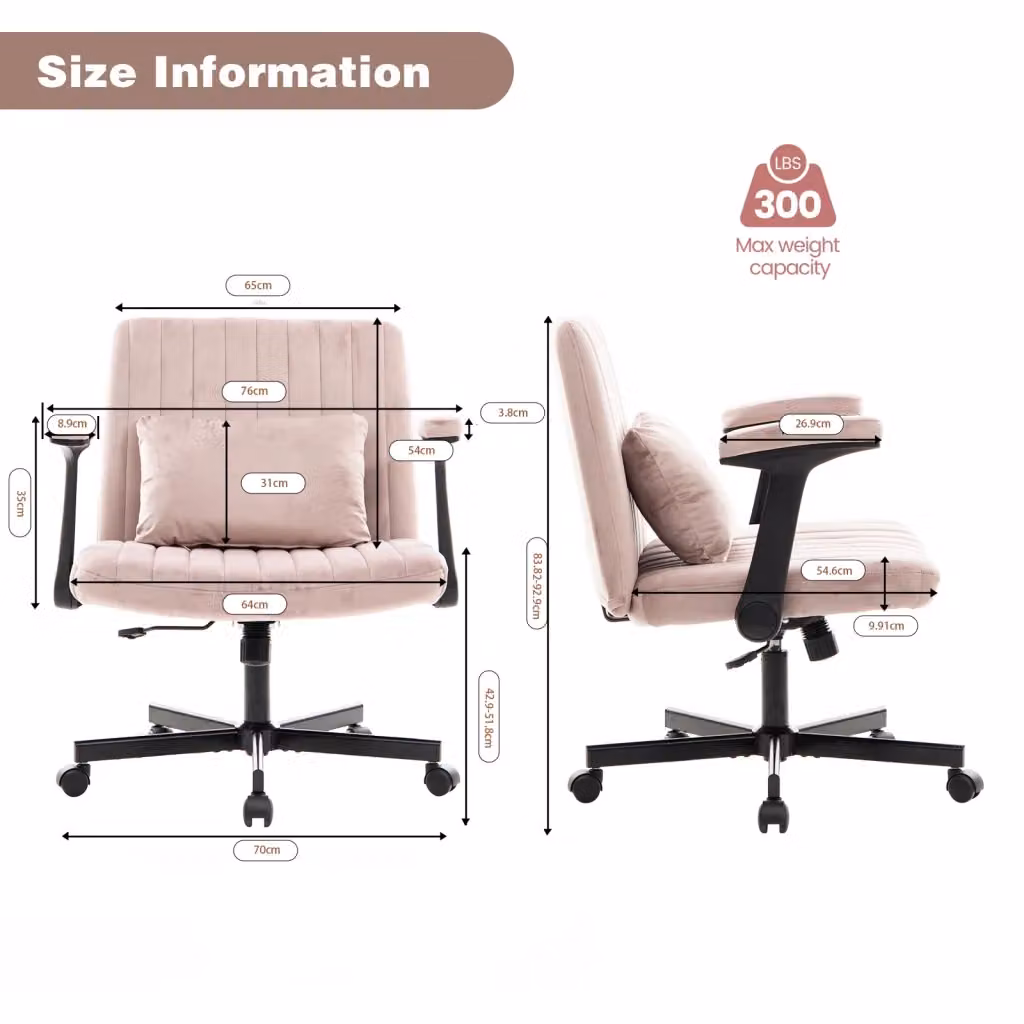Sedia da ufficio girevole WISHDOR in tessuto rosa con braccioli pieghevoli e ruote silenziose, regolabile in altezza, design moderno per casa e ufficio – 2
