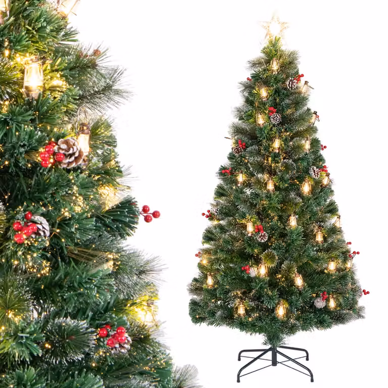 Albero di Natale artificiale Costway con fibre ottiche e luci LED RGB, colore verde e bianco, Altezza: 180 cm