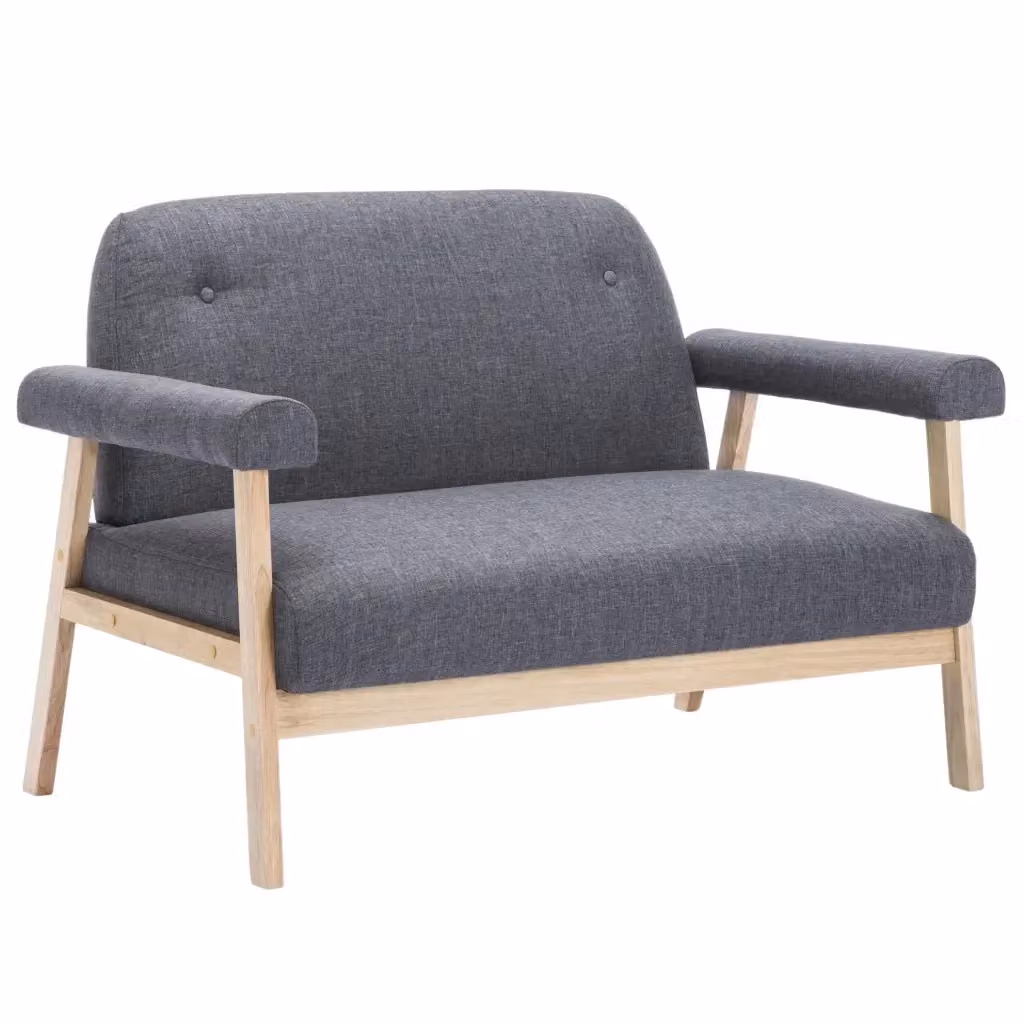 Divano a 2 posti in tessuto grigio stile mid-century vidaXL con struttura in legno massiccio L: 115 cm, P: 75 cm, H: 69 cm – 2