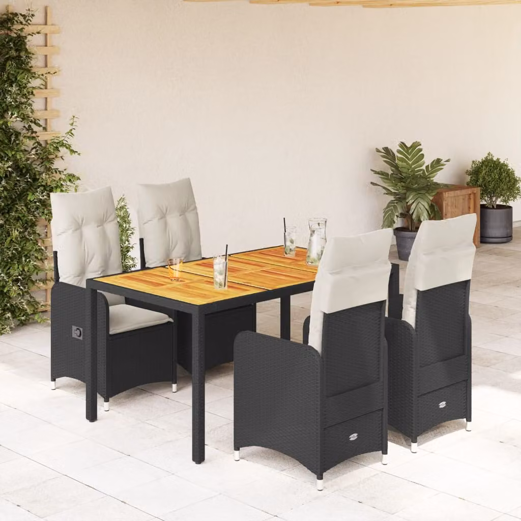 Maison Exclusive - Set da giardino bistrot 5 pezzi con cuscini in polyrattan nero