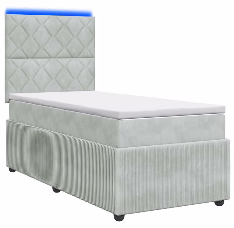 Letto a molle LED con materasso grigio chiaro 90 x 200 cm in velluto