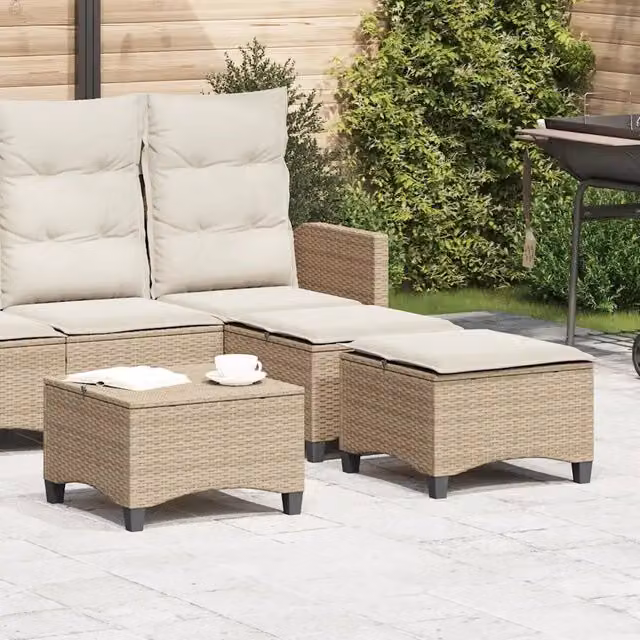 Set di 4 sgabelli da giardino vidaXL in polyrattan beige con cuscini bianchi L/P/H: 55 x 55 x 36 cm – 1