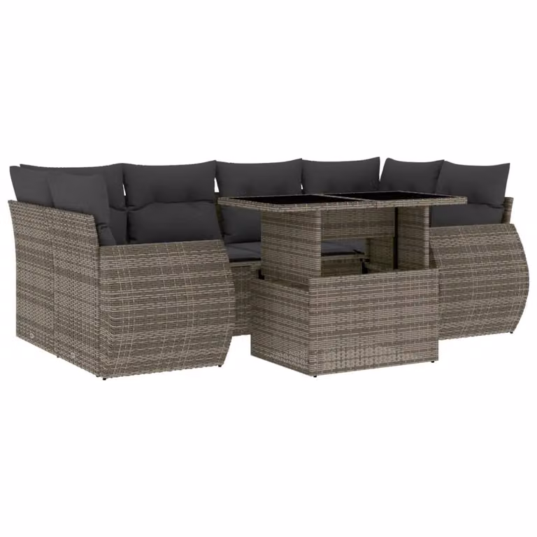 Set Divani da Giardino 7 pz con Cuscini Grigio in Polyrattan