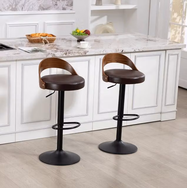 Set di 2 sgabelli da bar MODFU girevoli a 360 gradi regolabili in altezza 62-83 cm in similpelle marrone con struttura nera