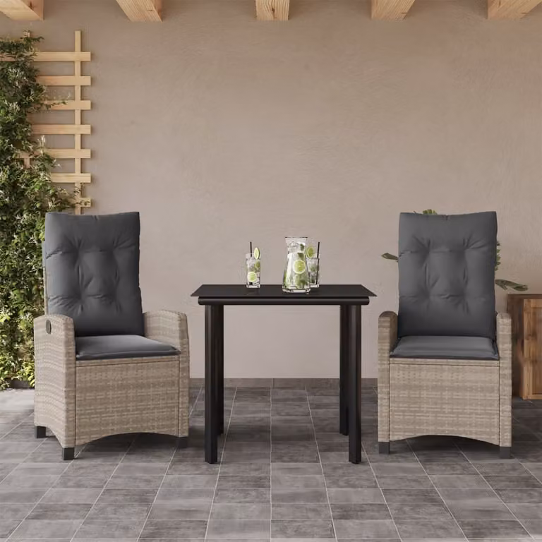 Set Pranzo da Giardino vidaXL in Polyrattan con Cuscini e Piano in Vetro, Grigio Antracite