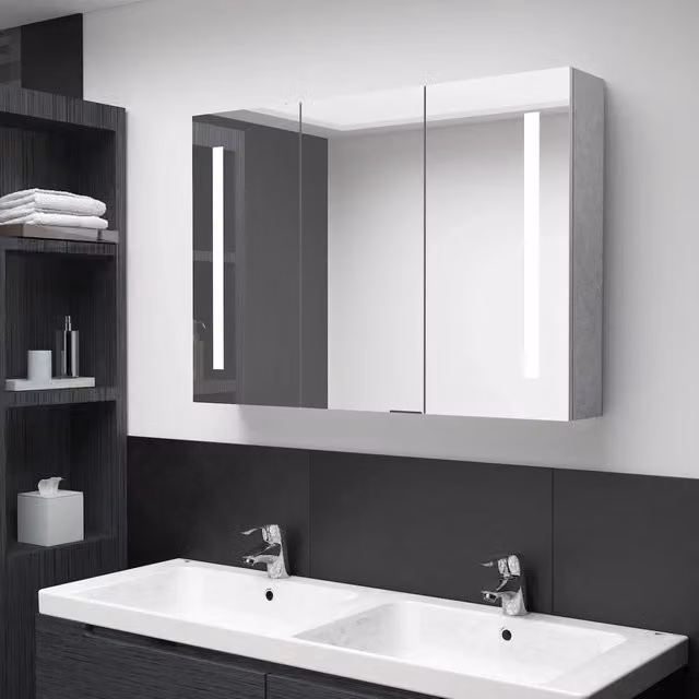 Armadietto da bagno moderno vidaXL con specchio e illuminazione LED, Grigio, L: 89 cm, P: 14 cm, H: 62 cm