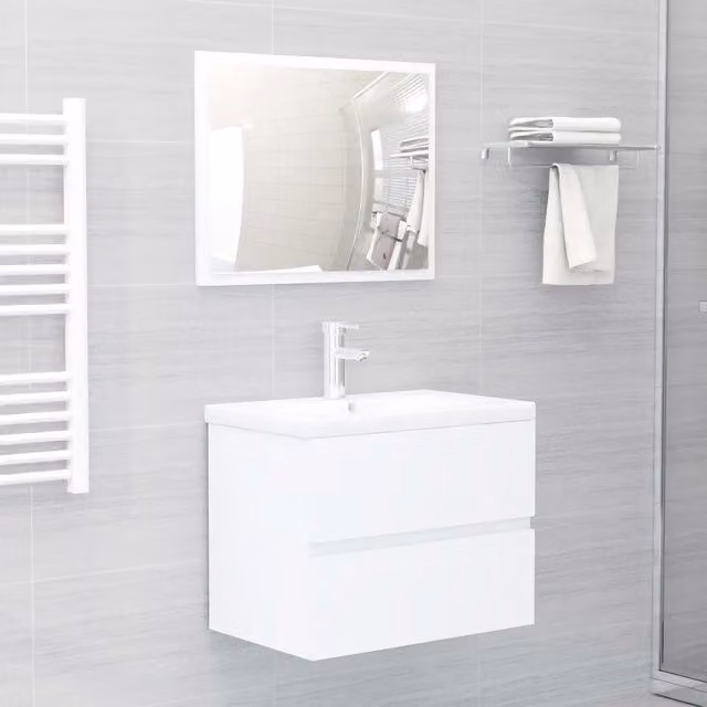 Set Mobili da Bagno Moderno vidaXL Bianco con Mobile Lavabo e Armadietto Specchio con Illuminazione LED