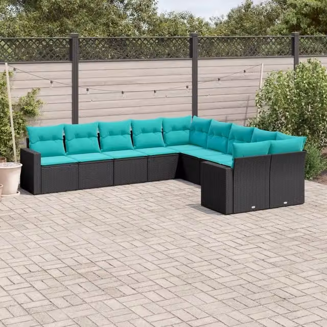 Set di Divani da Giardino a L VIDAXL in Polyrattan Nero con 10 Pezzi e Cuscini Inclusi