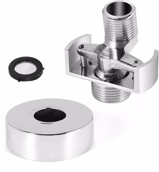 Rubinetto per doccia eccentrico con braccio a morsetto, tubo flessibile, base inclinata, soffione in rame, vite a spirale, cromato, accessorio angolare universale con attacco a zip