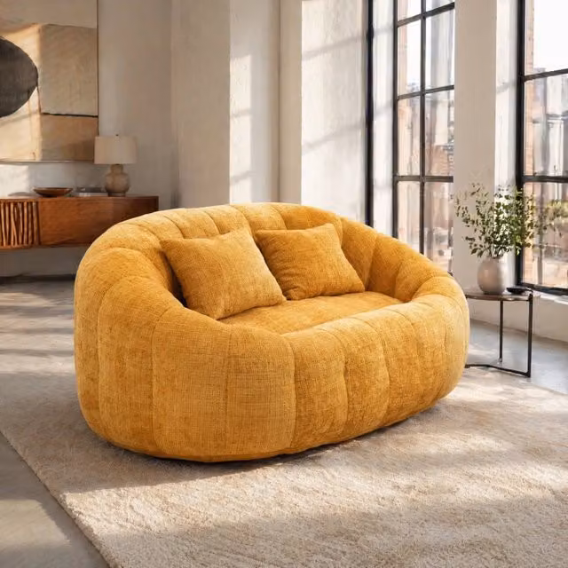 Poltrona sacco in ciniglia con imbottitura in schiuma; gialla; 150 x 95 x 63 cm