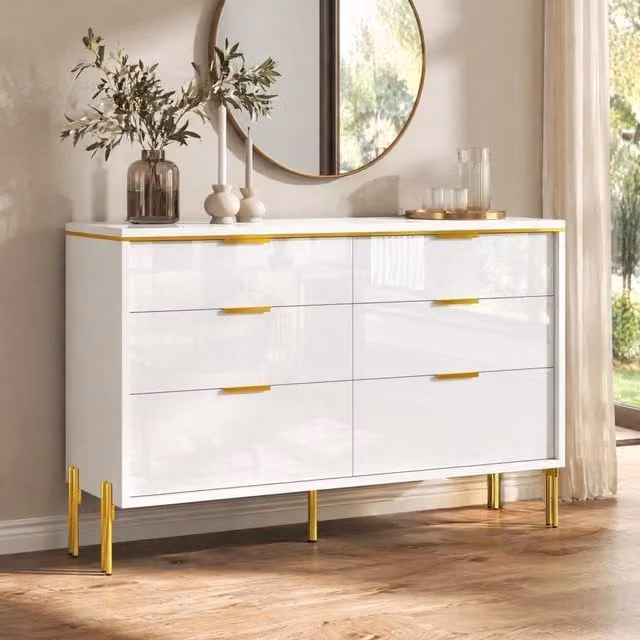 Sideboard con 6 cassetti 120x40x85;5 cm in pannello truciolare bianco