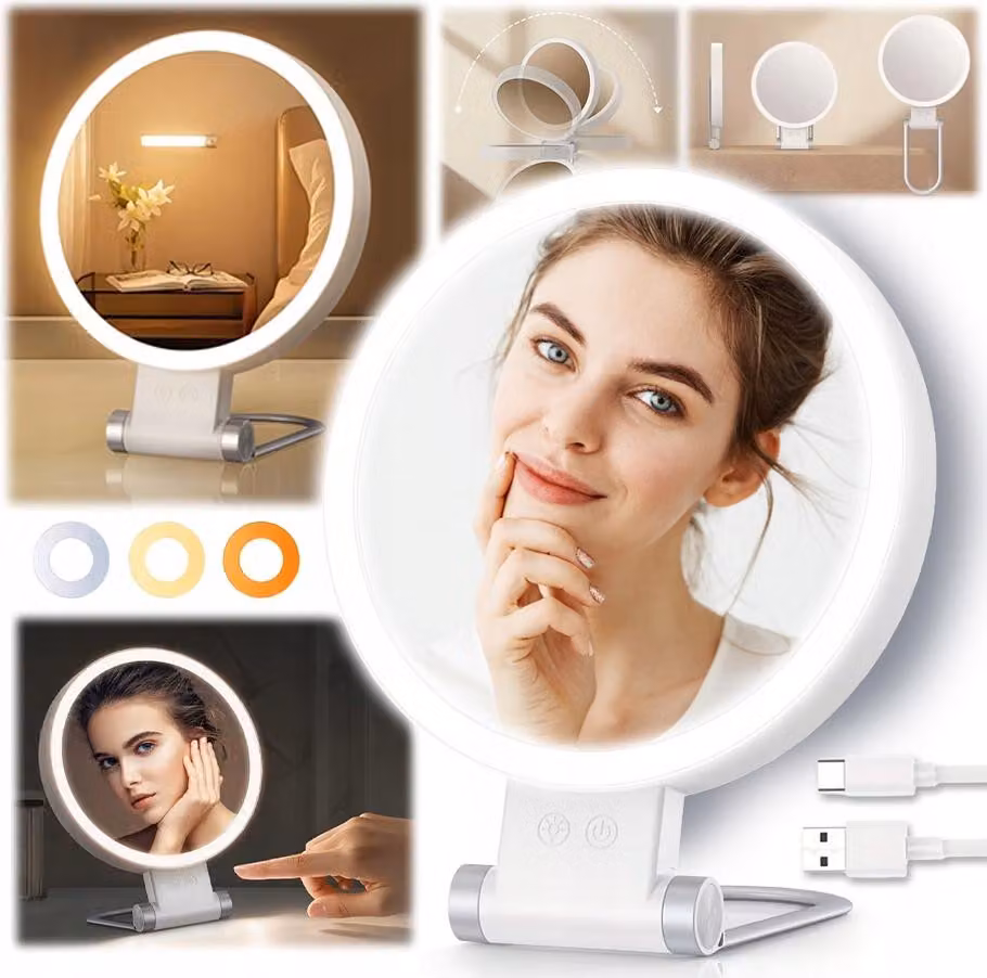 Specchio cosmetico illuminato su entrambi i lati per il trucco 1x 10x LED USB C