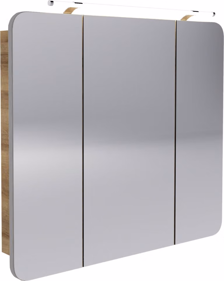 Armadietto a specchio LED FACKELMANN MILANO / Armadietto da bagno con effetto 3D / Chiusura ammortizzata / Dimensioni (L x A x P): circa 90 x 78 x 15,5 cm / Armadietto con specchio e LED per il bagno / 3 ante / Corpo: marrone chiaro