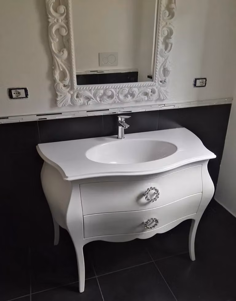 Mobile bagno bombato in legno con 2 cassetti stile shabby chic bianco Mobili 2G L: 108 cm, P: 55 cm, H: 82 cm