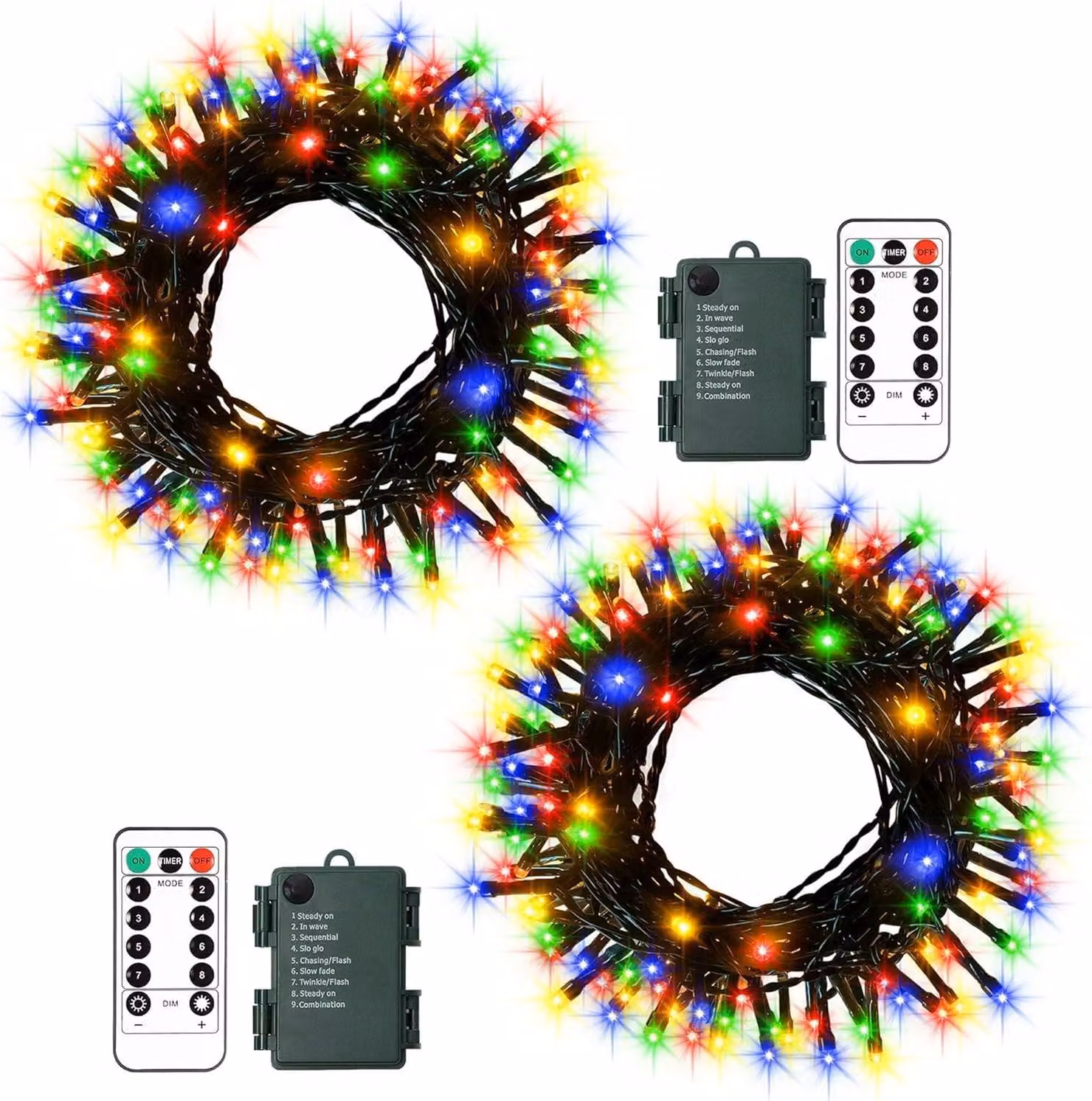 Confezione da 2, catena luminosa da 5 metri con 50 LED, alimentata a batteria, multicolore, con timer