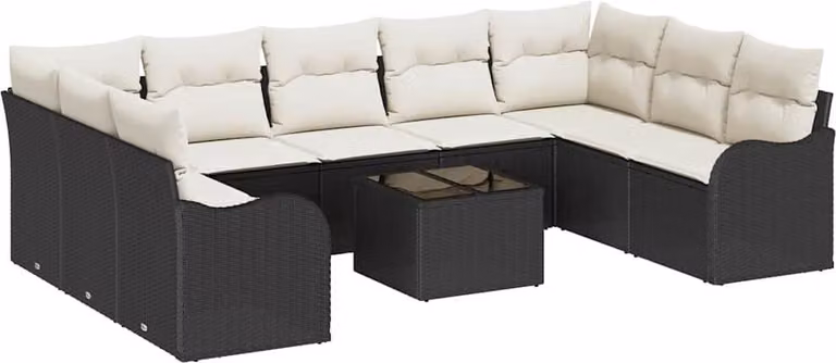 Set Divano da Giardino 10 pcs Nero e bianco Poly Rattan