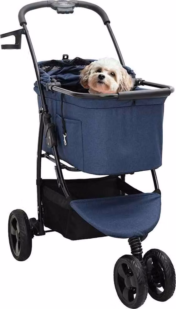 vidaXL Passeggino pieghevole per animali domestici blu 78 x 54 x 101 cm Poliestere