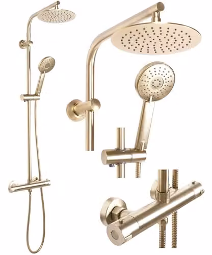 Rea Bliss Brush Gold Colonna Doccia Sistema Doccia In Ottone Per Bagno (Oro Spazzolato) 38,5x27,5x100cm
