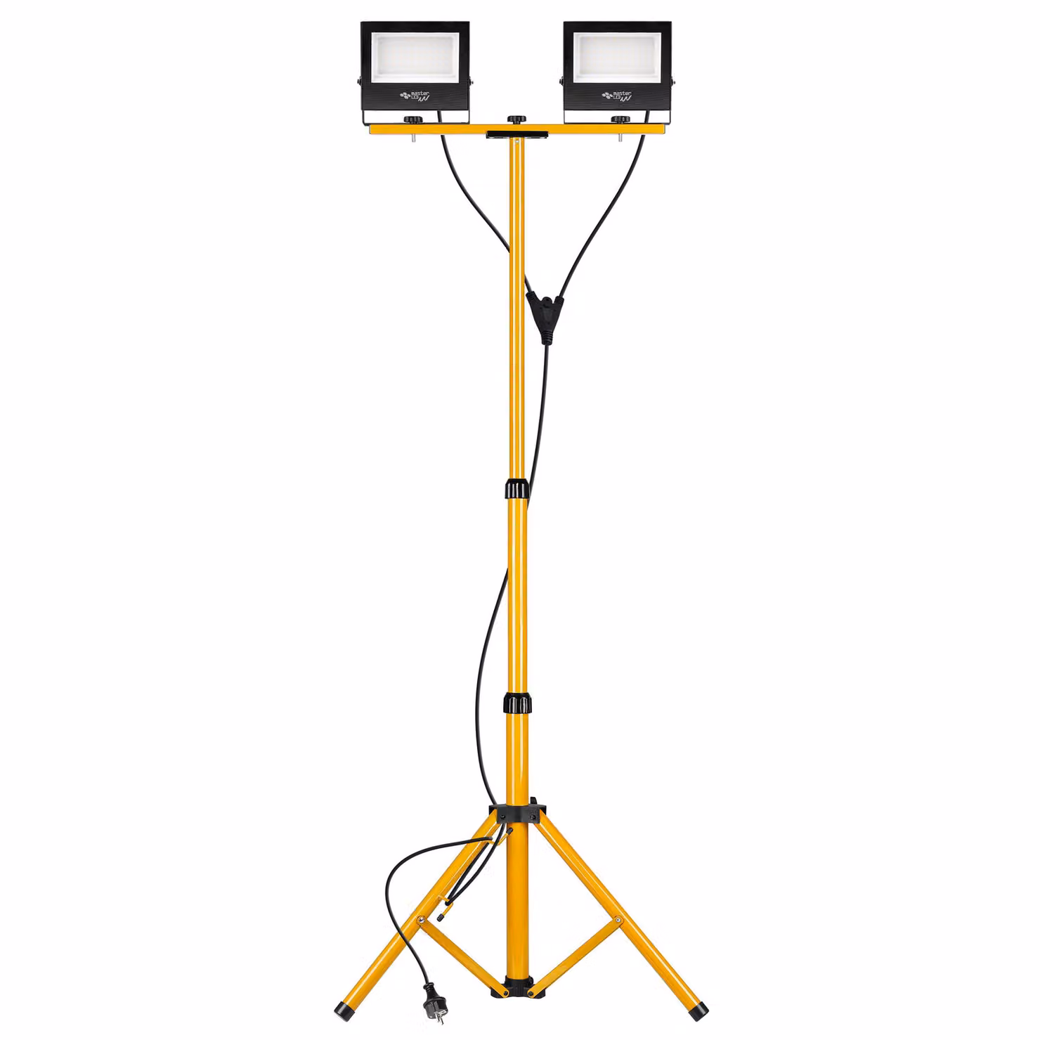 Proiettore da cantiere MasterLED con doppio treppiede 2x50W 8000 lm bianco neutro 4500K IP65 lampada da lavoro illuminazione da cantiere giallo