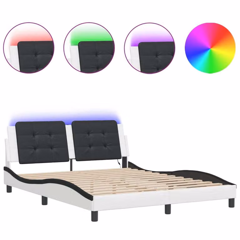 Giroletto con LED senza Materasso Zadar Bianco e Nero 160x200 cm