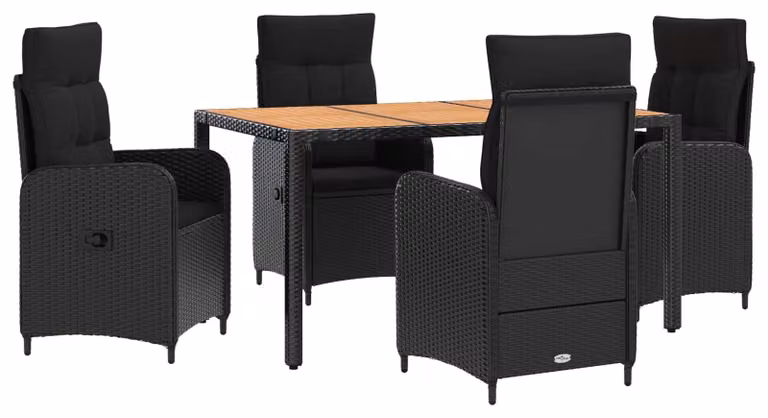 Set da tavolo da esterno, 5 pezzi, colore nero