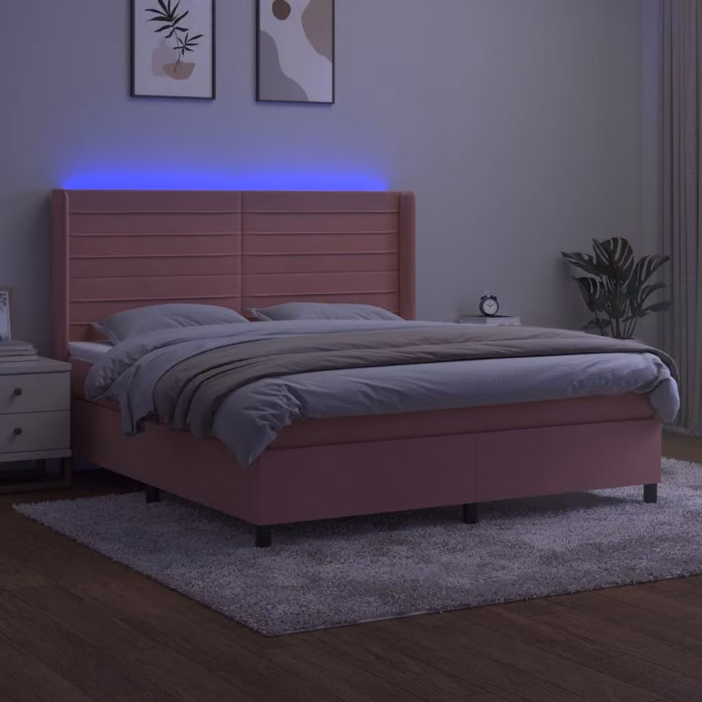 Maison Exclusive - Letto a Molle con Materasso e LED Rosa 160x200 cm in Velluto